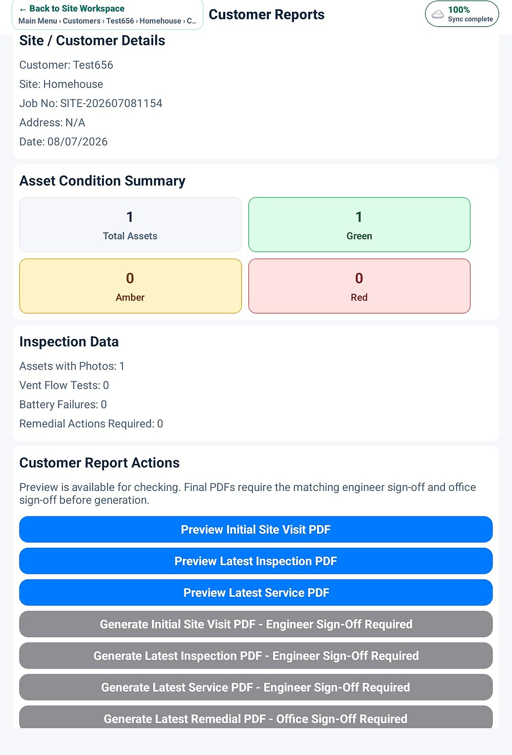 Smokevents Customer Reports screen