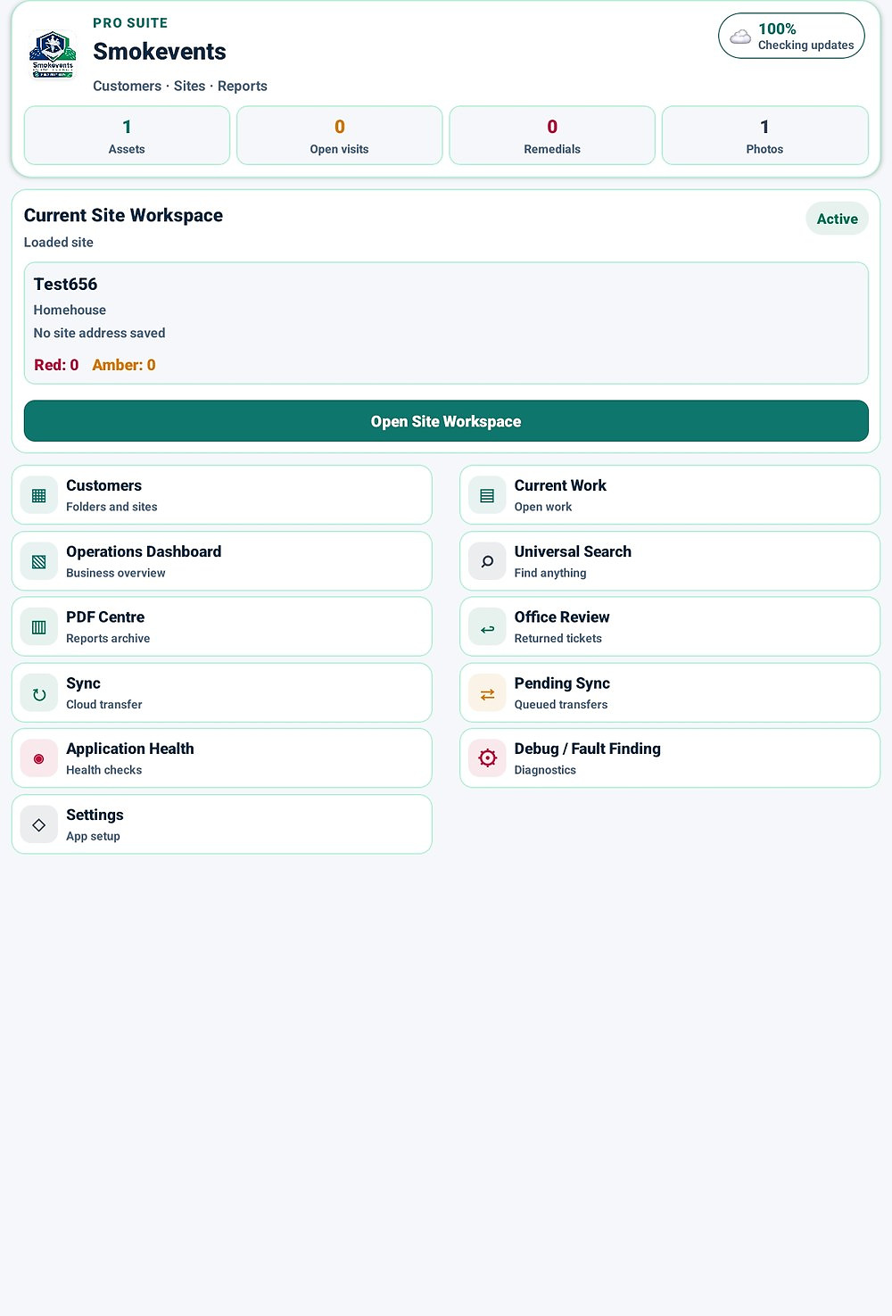 Smokevents home dashboard screen